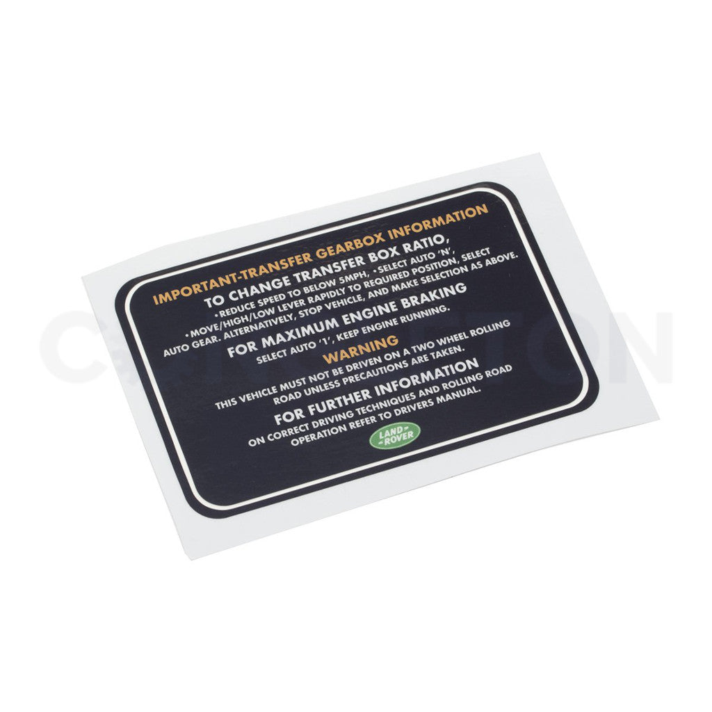 Range Rover Classic 87-94 Fuse Box Warning Decal