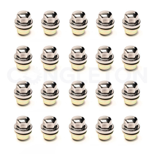 Stainless Steel Capped Alloy Wheel Nuts - Set of 20 for Range Rover, Defender